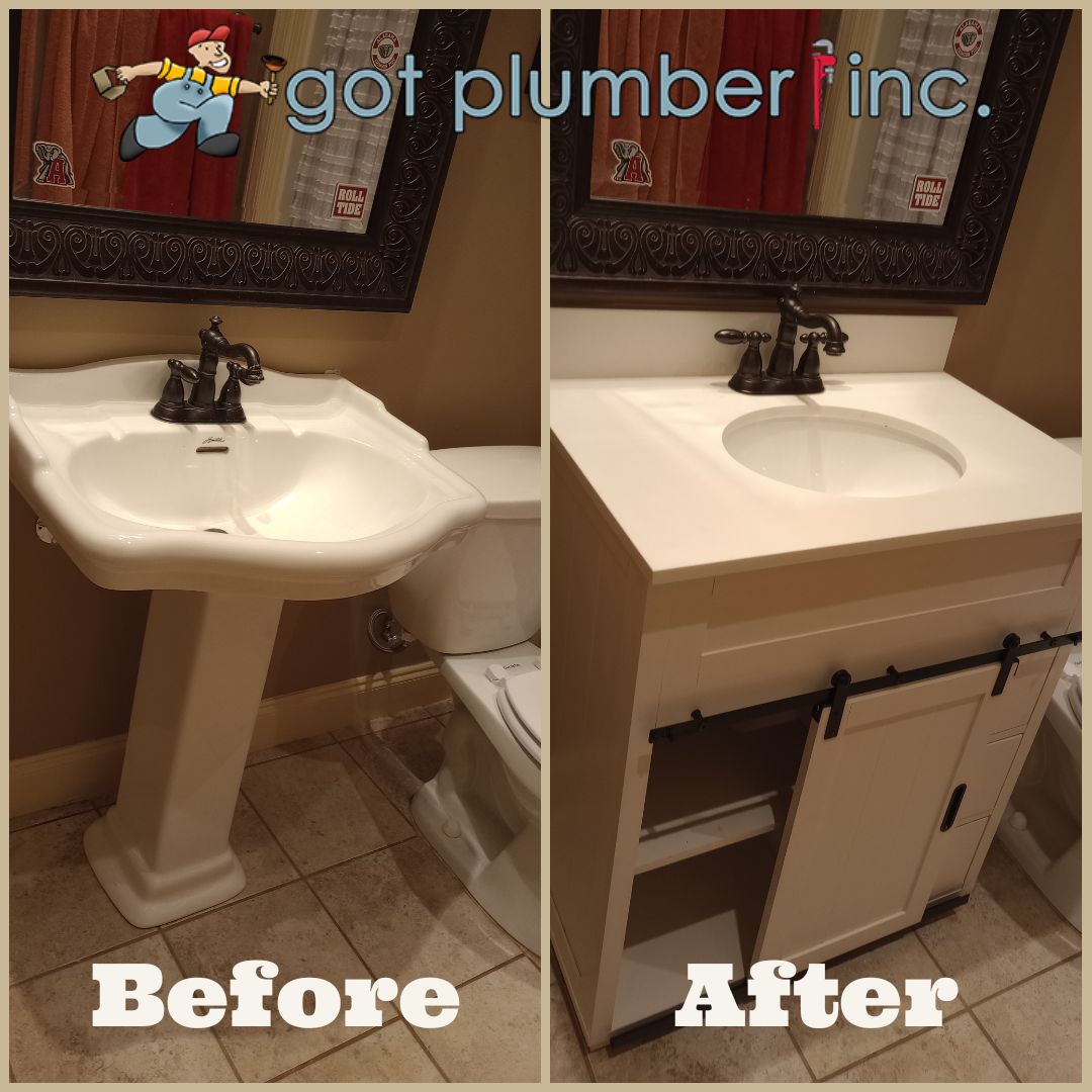 Pedestal Sink Retrofit with Modern Vanity 